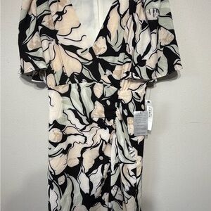 Maggy London Black and Cream Floral Midi Dress